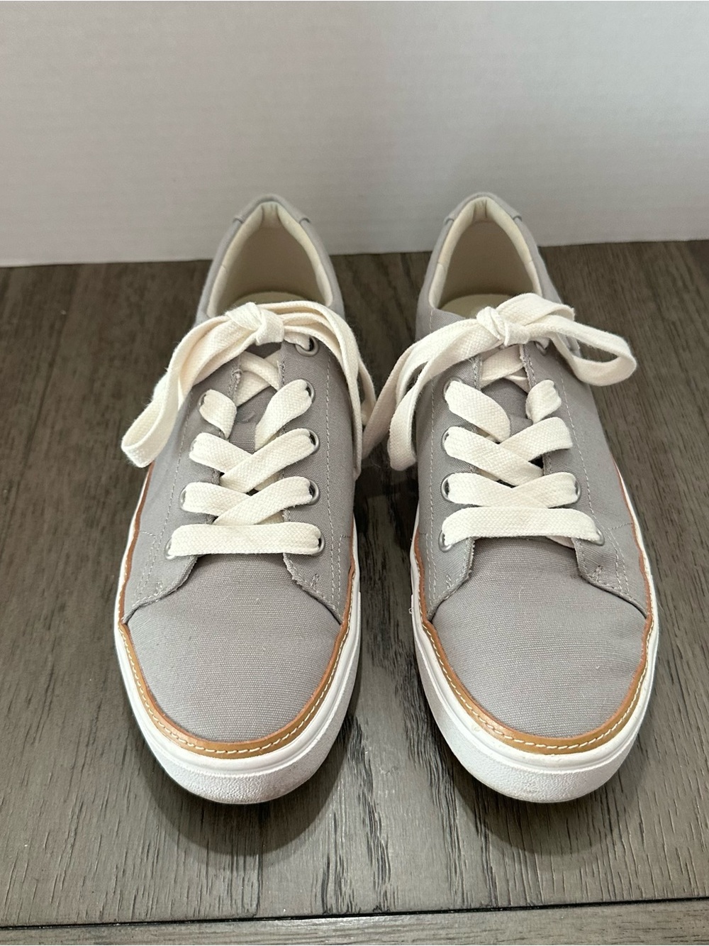 Toms Light Gray Canvas Sneakers with Cream Laces